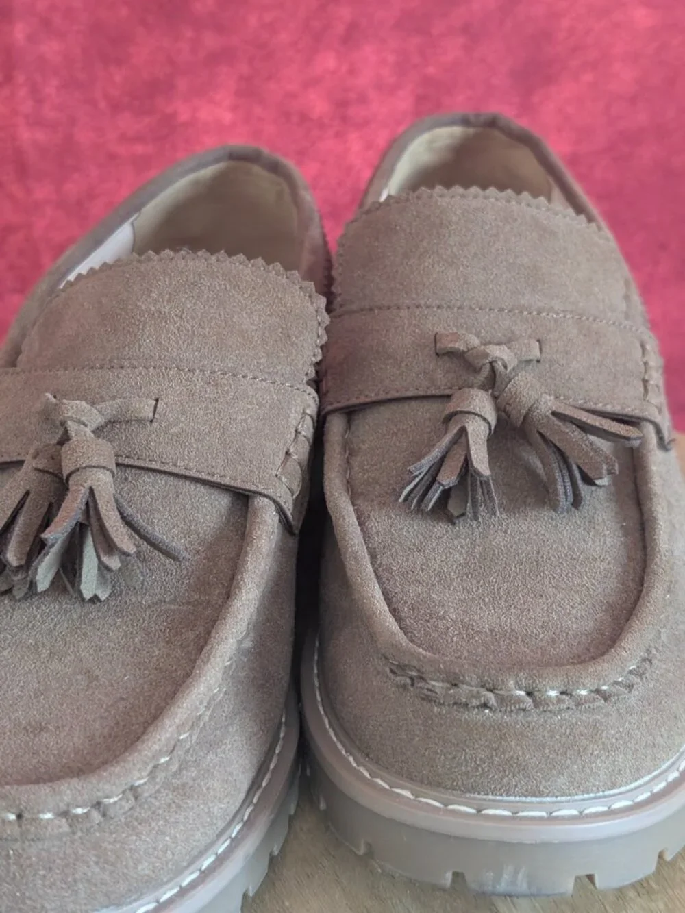 ASOS DESIGN tassel loafers with cleated soles in mole